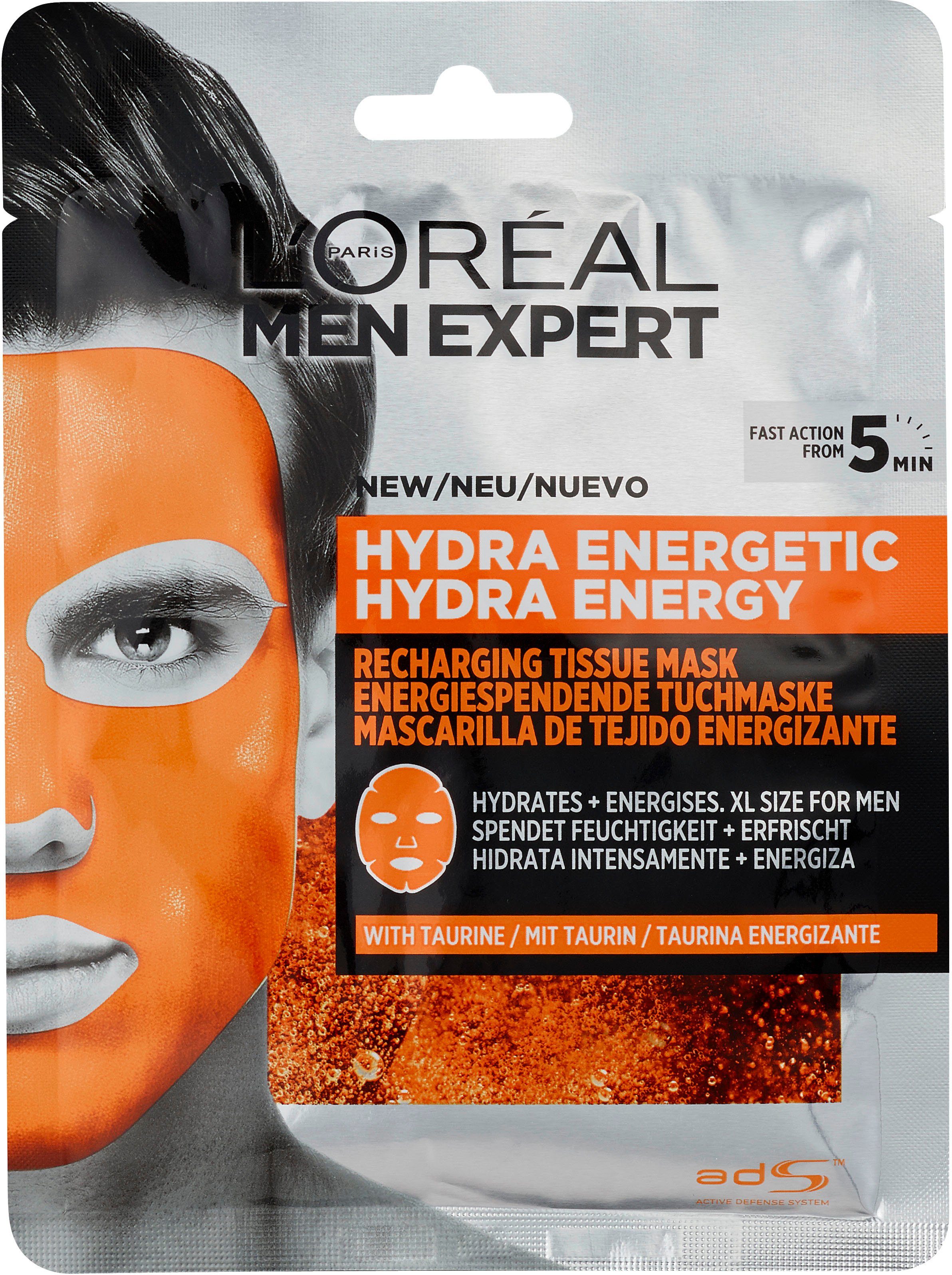 und MEN L'ORÉAL Set, Gesichtsmasken-Set PARIS Pure Charcoal EXPERT Energy Hydra 4-tlg.