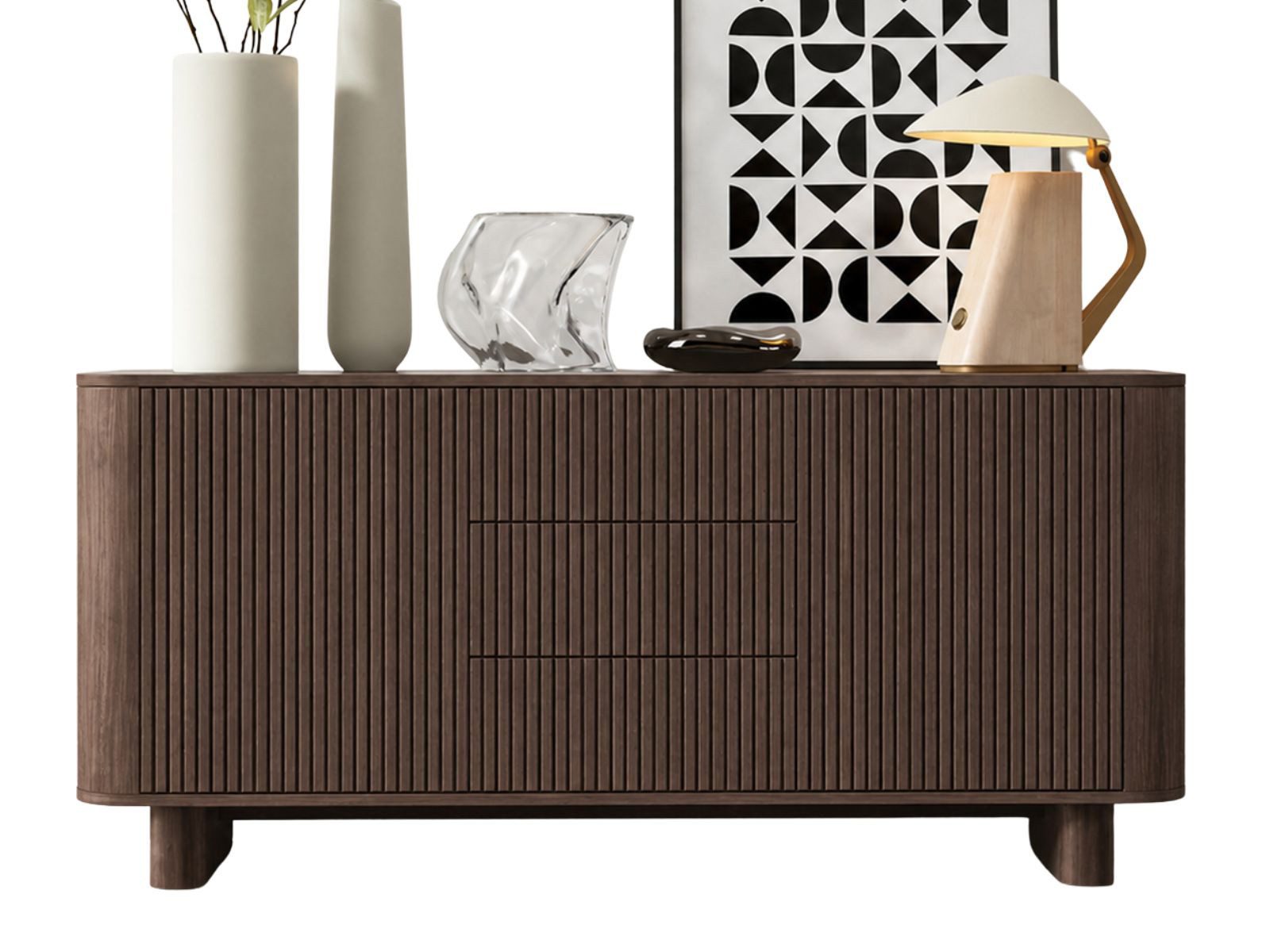 Compleo Kommode mit 3 Schubladen AKARI, Japandi Design, Nussbaum oder Kaschmir