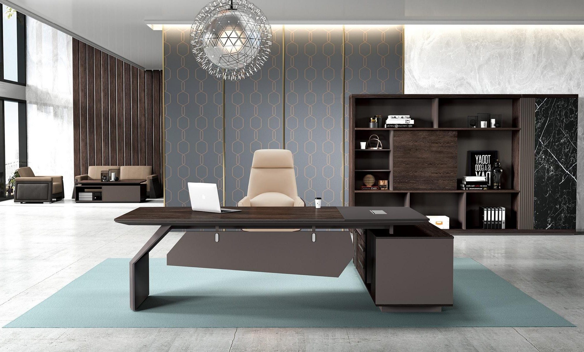 Xlmoebel Eckschreibtisch XLMOEBEL Chef Schreibtisch Exclusive in Dunkelbraun, L-Form, Made in Europa