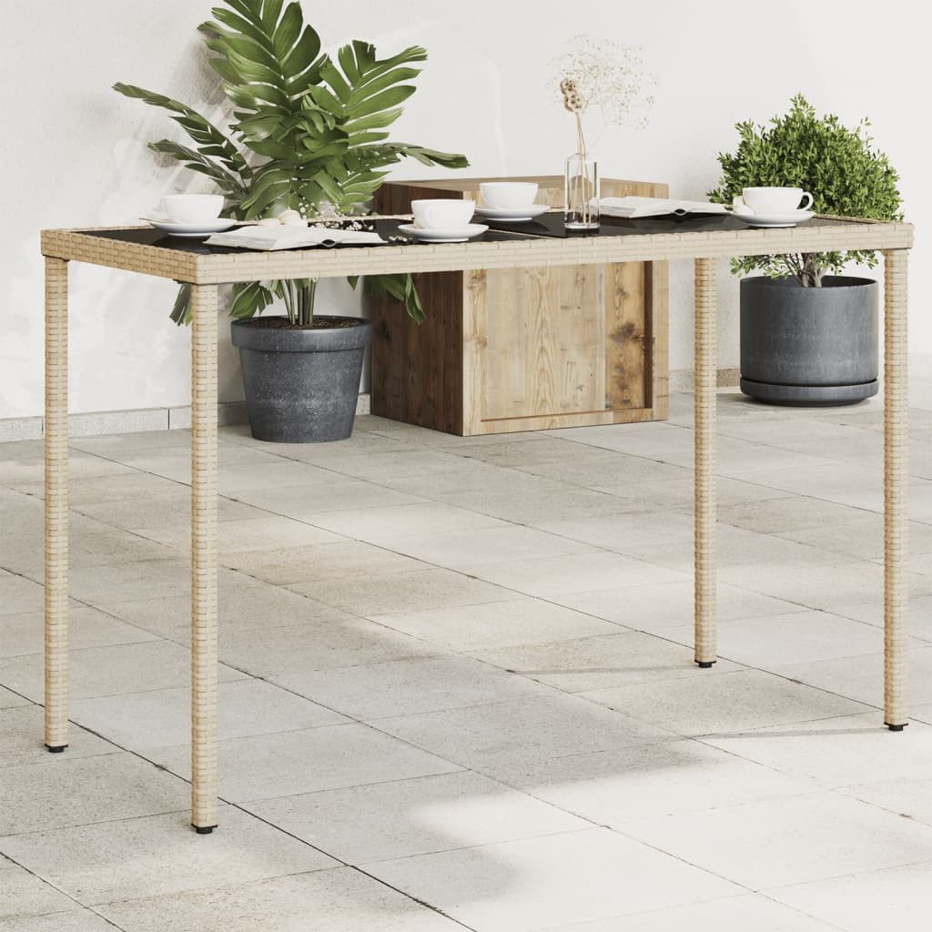 furnicato Gartentisch Beige 115 x 54 x 74 cm aus PE-Rattan und Hartglas (1-St)
