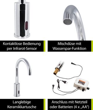 aquaSu Waschtischarmatur Soluna Sensor, Wasserspar-Mischdüse, Standmontage, Hochdruck, Chrom, 799164