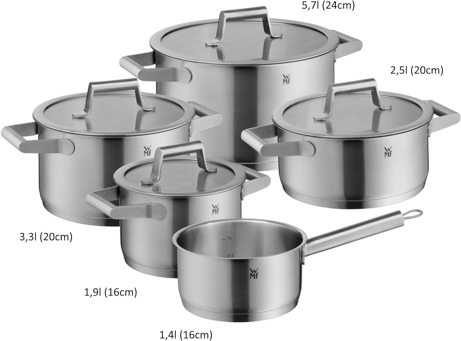 Glasdeckel Edelstahl Kochtopf 5-teilig Comfort Cromargan Topfset WMF mit WMF Line