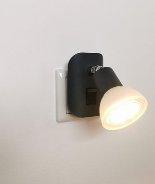 TRANGO LED Steckdosenleuchte, 11-045 LED Steckerlicht in Schwarz matt mit Lampenschirm aus Glas, Stecker-Nachtlicht inkl. 1x GU10 LED Leuchtmittel 3000K warmweiß, inklusive Ein/Aus- Schalter Leselampe, Küchenlampe