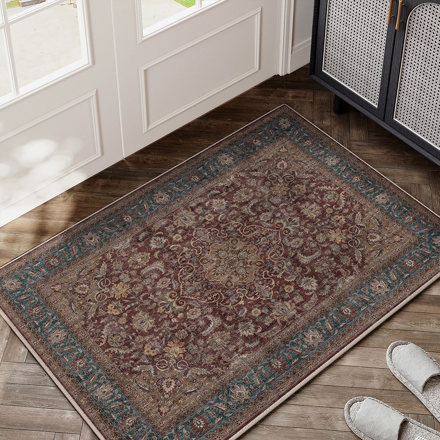 PURECOZY Teppich Kurzflor, Vintage Boho Teppich, rutschfest und pflegeleicht, rechteckig, Höhe: 6.1 mm, geeignet für verschiedene Innenräume, 60×90 cm