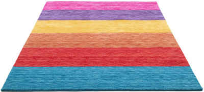 Wollteppich Angern, Home affaire, rechteckig, Höhe: 13 mm, Handweb Teppich, gestreift, reine Wolle, handgewebt, brilliante Farben