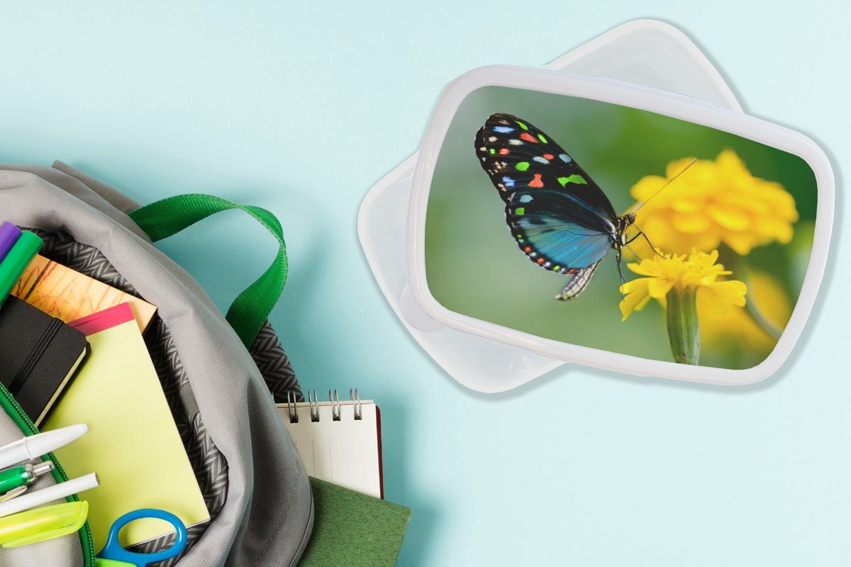 MuchoWow Lunchbox Schmetterling - und Kunststoff, (2-tlg), für weiß Brotbox Insekt, und - Tier Jungs Kinder Erwachsene, Brotdose, Blume für - Mädchen