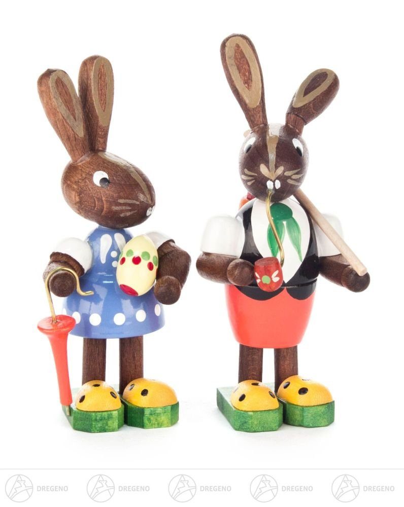 c Hasenpaar und mit ca Ei, Höhe Frühjahr Schirm Ostern Osterhase Pfeife Erzgebirge 7,5 & Dregeno