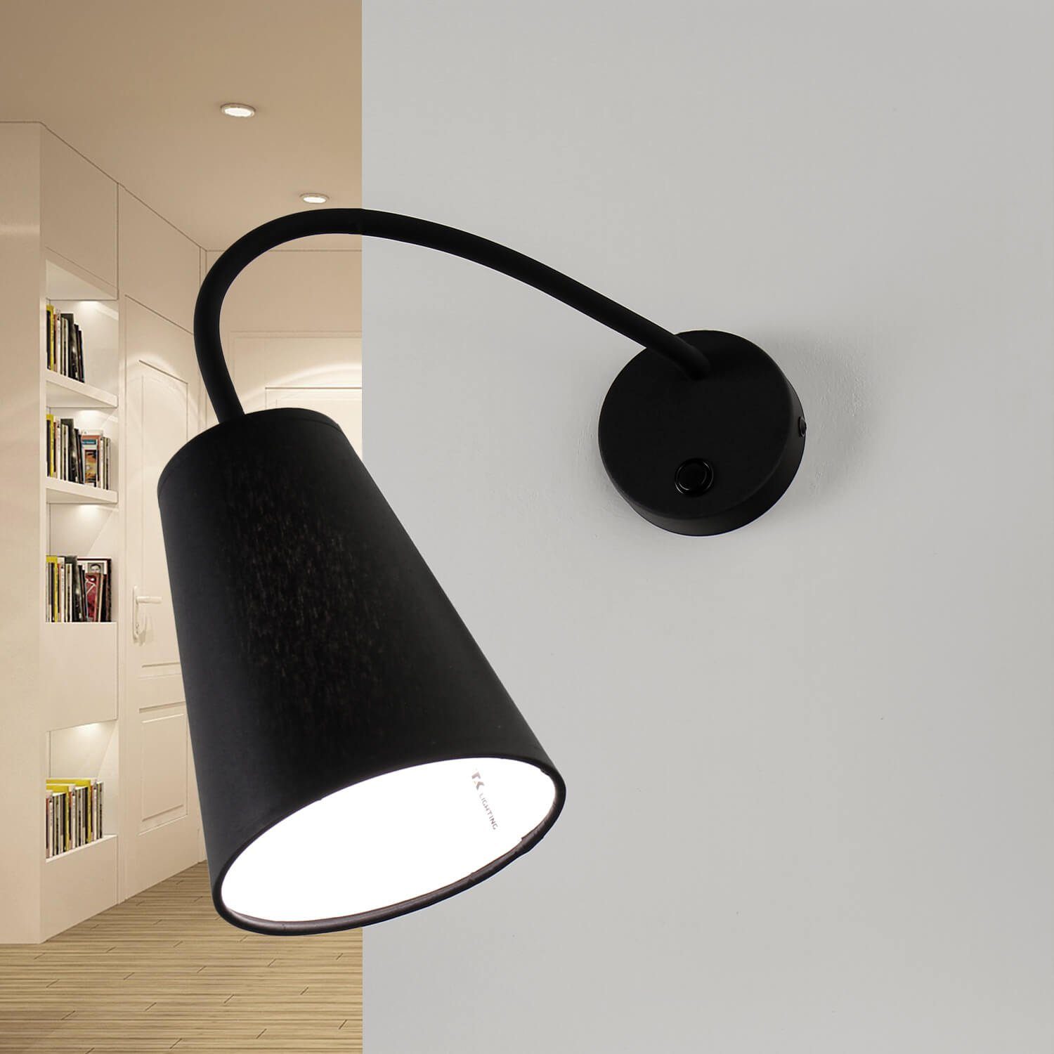 Schwarz Bett mit Schalter Wandleuchte Leselampe Leuchtmittel, Licht-Erlebnisse Wandlampe flexibel BANTA, ohne Moderne