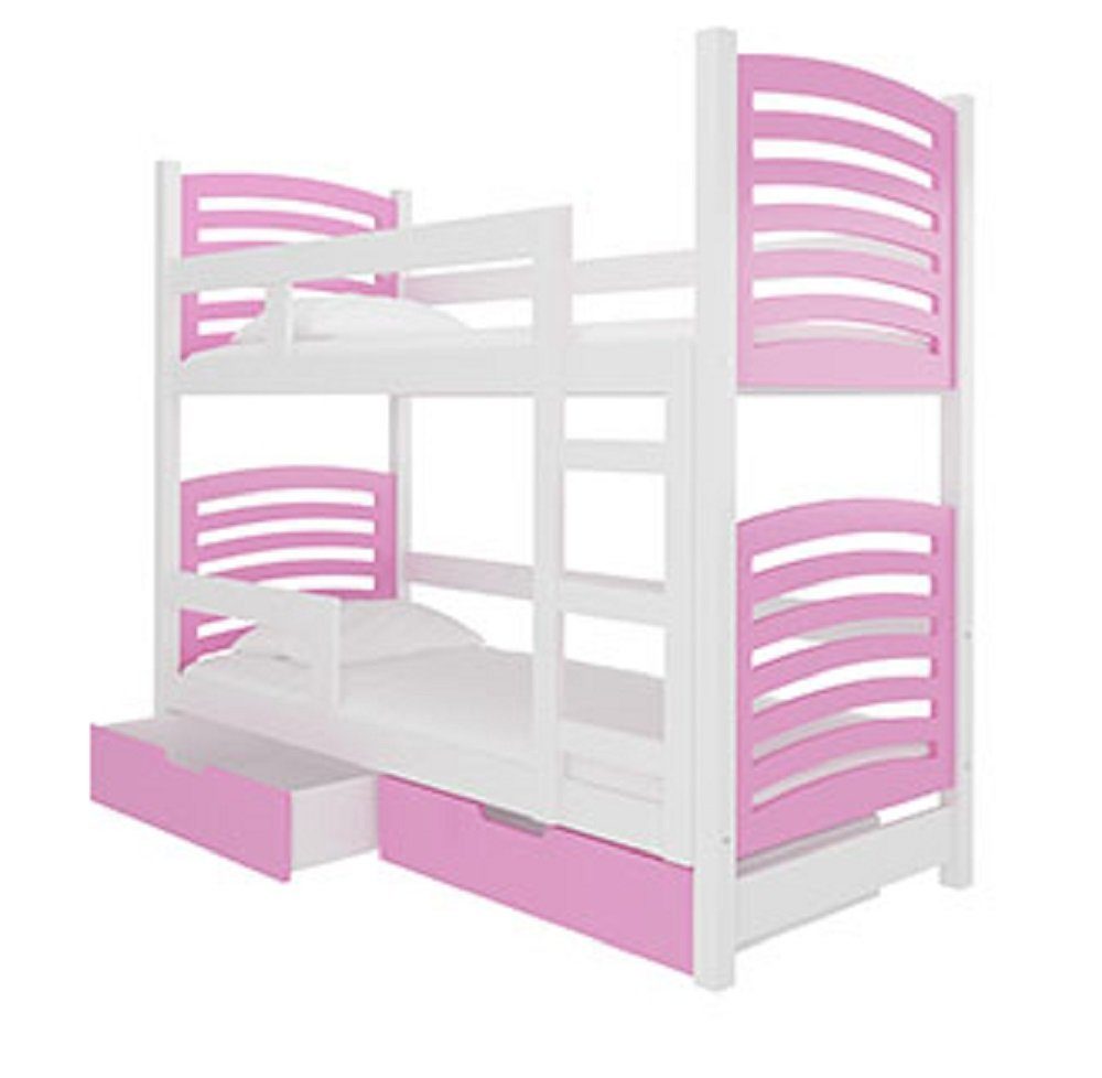 Feldmann-Wohnen Hochbett OSUNA (Etagenbett mit / Farbe wählbar Schlafgelegenheiten) weiß Kiefer 2 Absetzungen: rosa