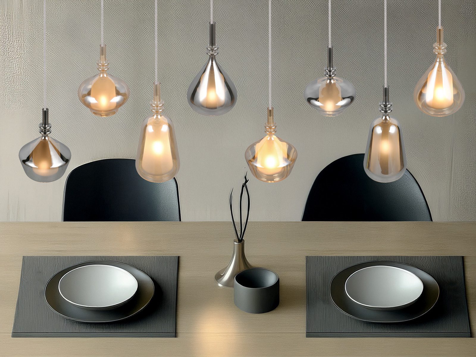 TRIO Leuchten LED Pendelleuchte mehrflammig Lampenschirme Glas B: 125cm, dimmbar, LED wechselbar, warmweiß, groß-e Designer Hängelampe hängend Esstisch & Kochin – Bild 5 von 5
