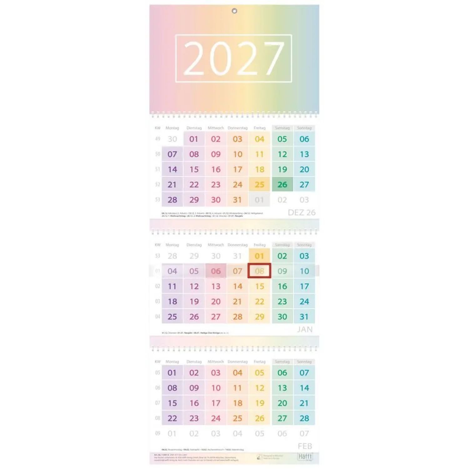 Häfft Wandkalender Drei-Monatskalender 2027