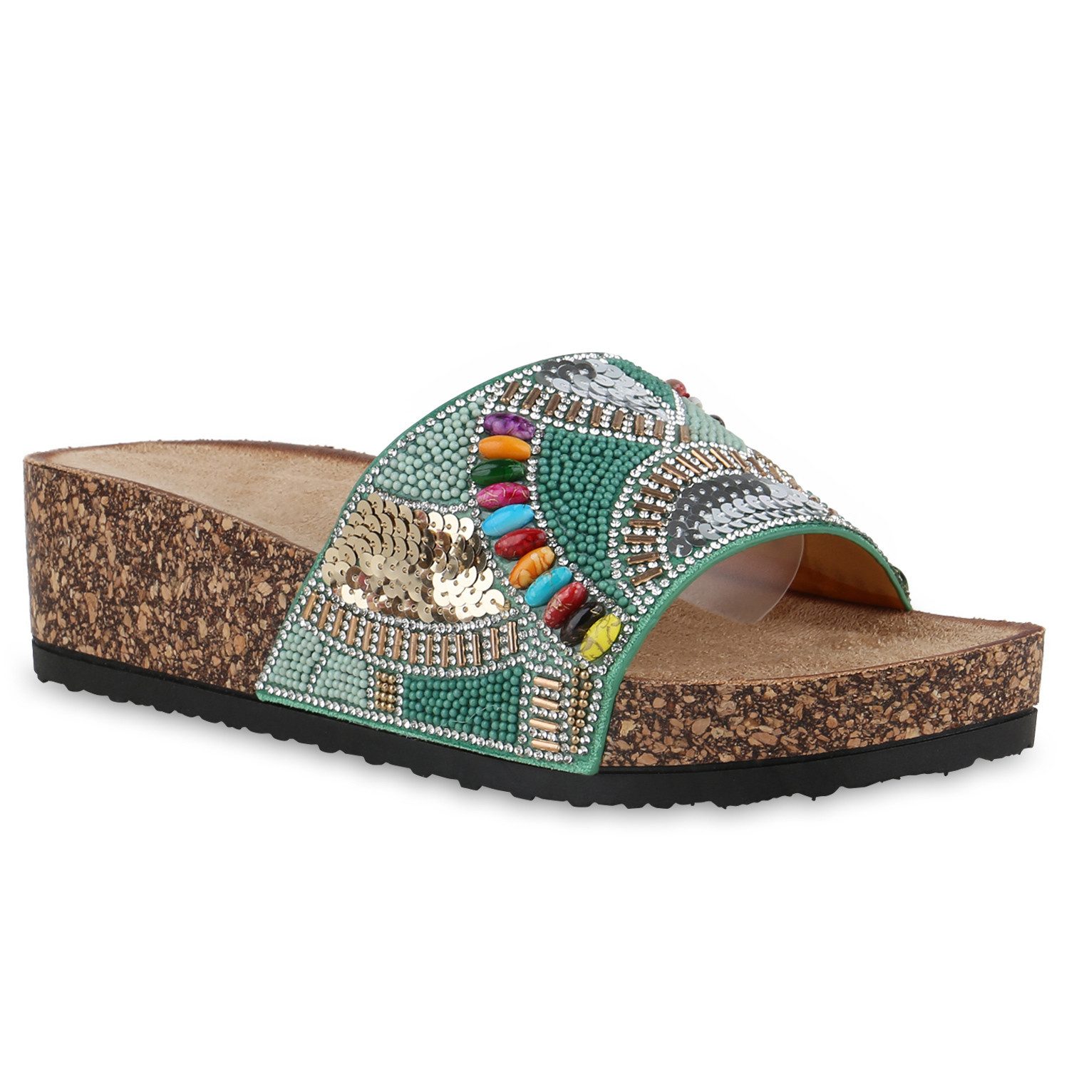 VAN HILL 840992 Sandalette Damen Pantoletten Sandaletten Strass Zierperlen günstig online kaufen