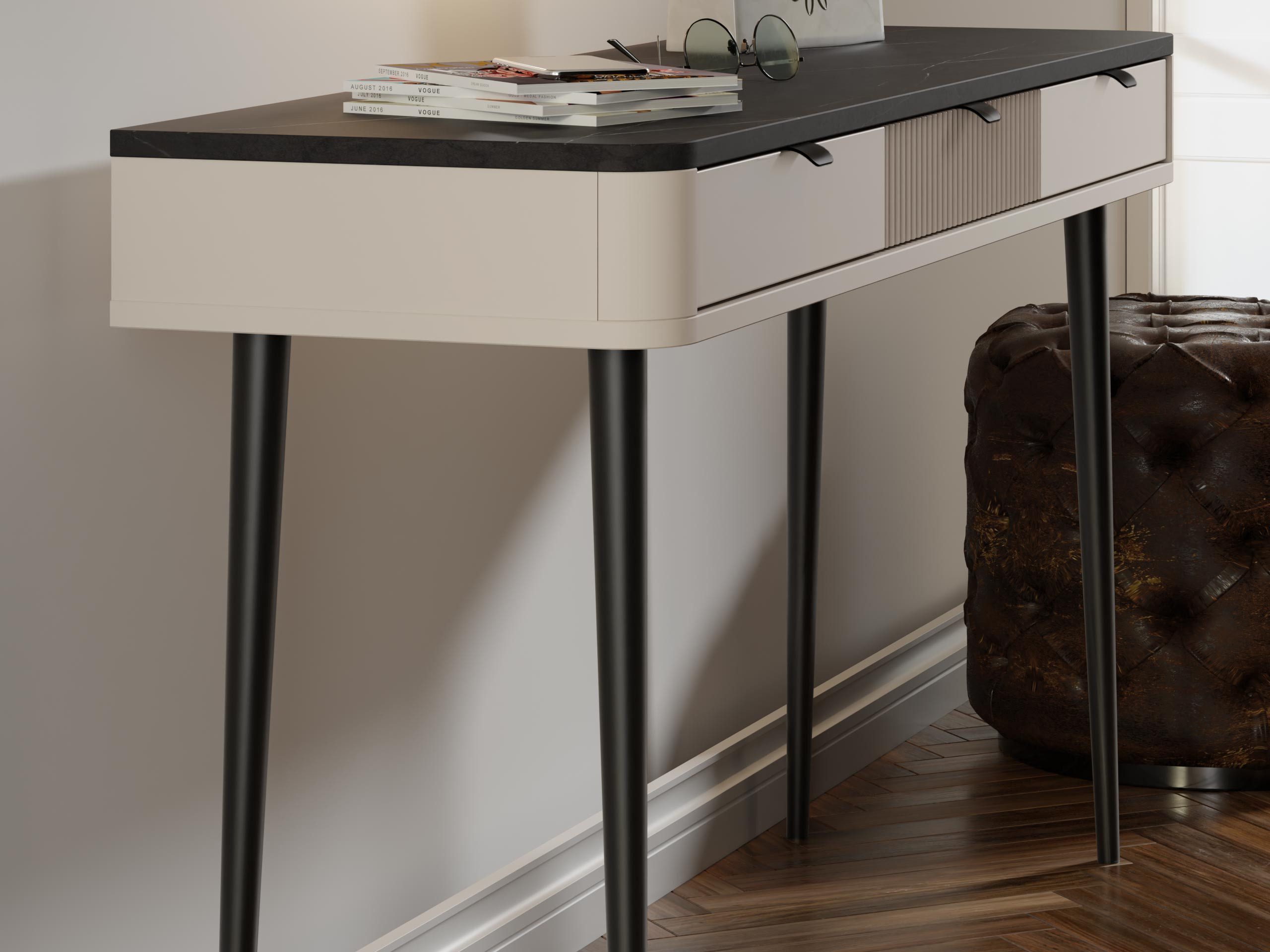 MIRJAN24 Konsolentisch Marly RE15 (mit drei Schubladen), Metallbeine und Metallgriffe
