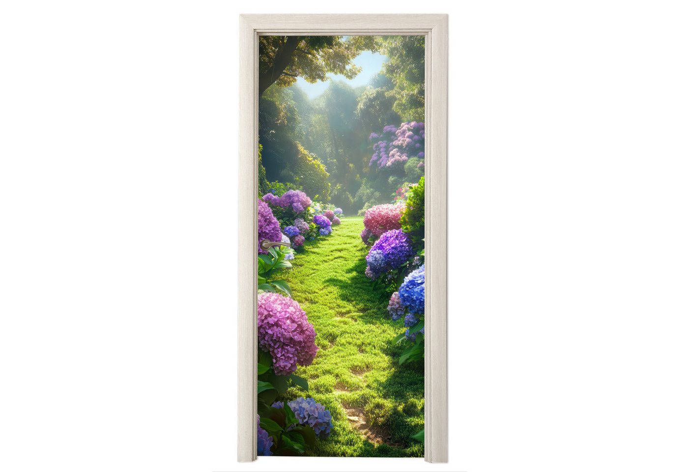 MuchoWow Türtapete Natur - Hortensie - Blumen - Grün, Matt, bedruckt, (1 St), Selbstklebende Tapete, Folie für Möbel, 75x205 cm