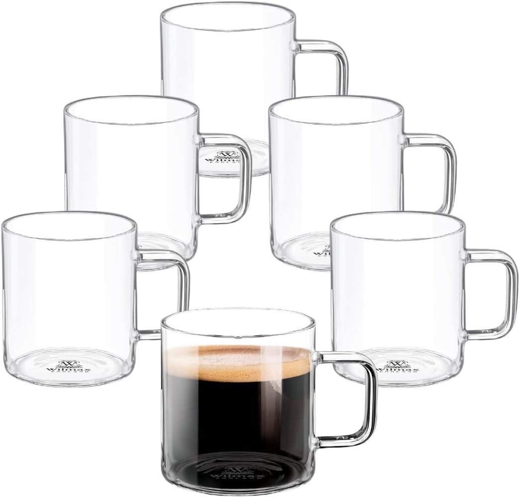 Wilmax England - Deutschland Gläser-Set Teegläser & Kaffeegläser mit Henkel 320 ml, 6er Set, Gläser für Heiß- und Kaltgetränke, Kaffeebecher, Wassergläser