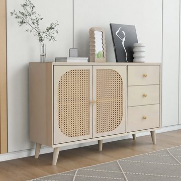 WISHDOR Kommode Sideboard Kommode Aufbewahrung (Offwhite Creme Breite 120 cm)