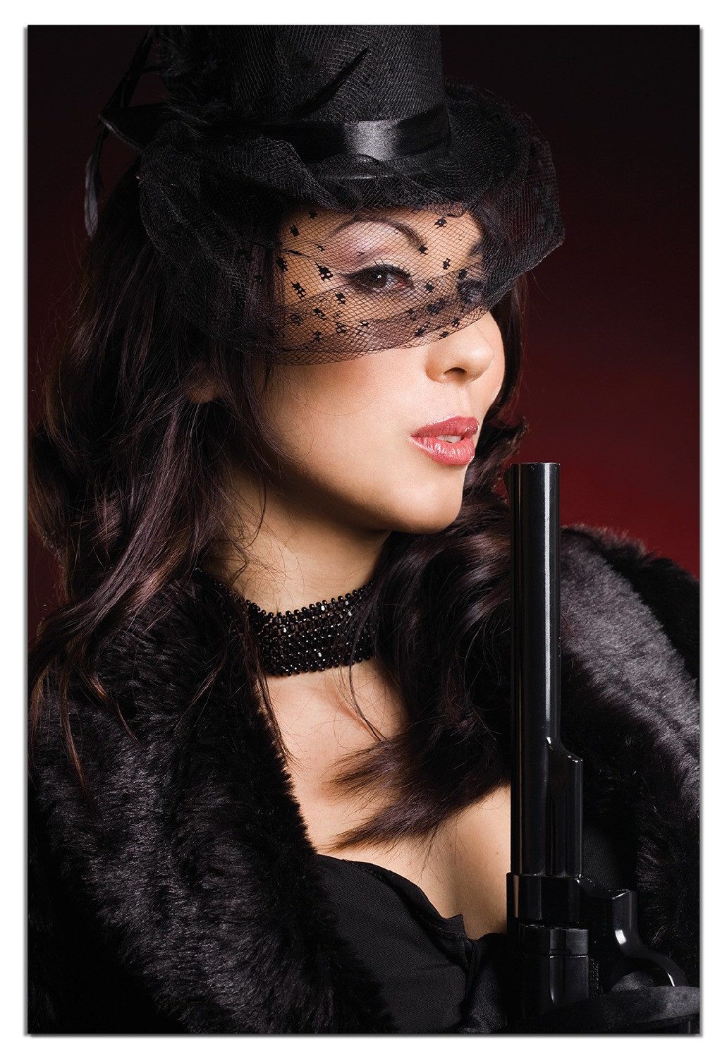 Wallario Wandfolie, Lady in Black - Sexy Dame mit gefährlichem Charme, wasserresistent, geeignet für Bad und Dusche