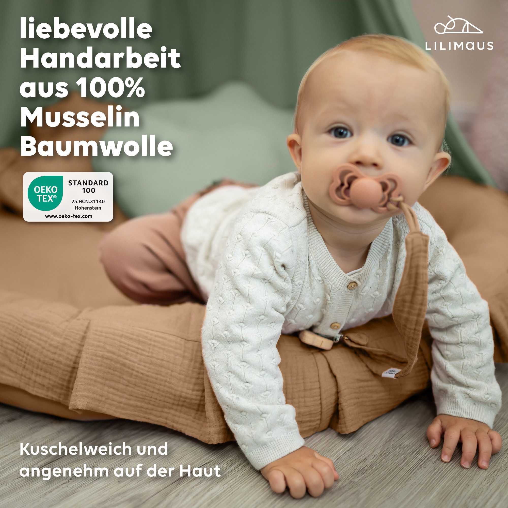 lilimaus Bodenkissen Sitzkissen für Kinder aus Musselin - Spielmatte & Kuschelecke, mit zarter Rüscheneinfassung - zum Lesen, Spielen & Kuscheln