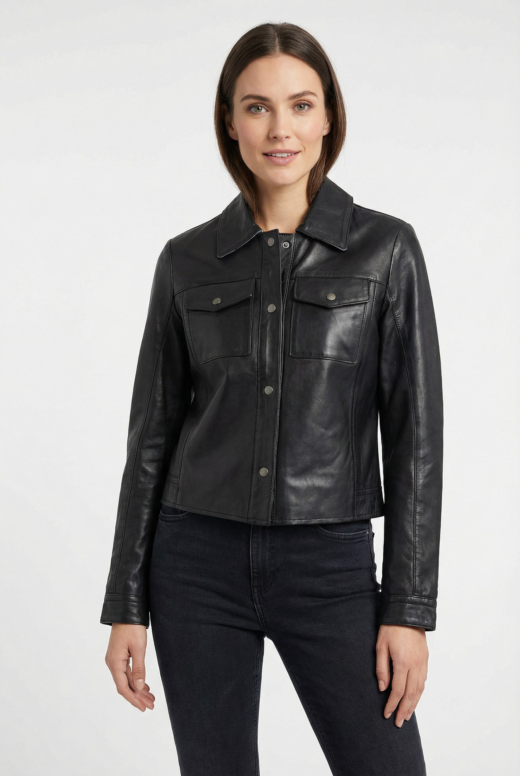 Mauritius Lederjacke MWFeodora Hemdjacke mit Umlegekragen