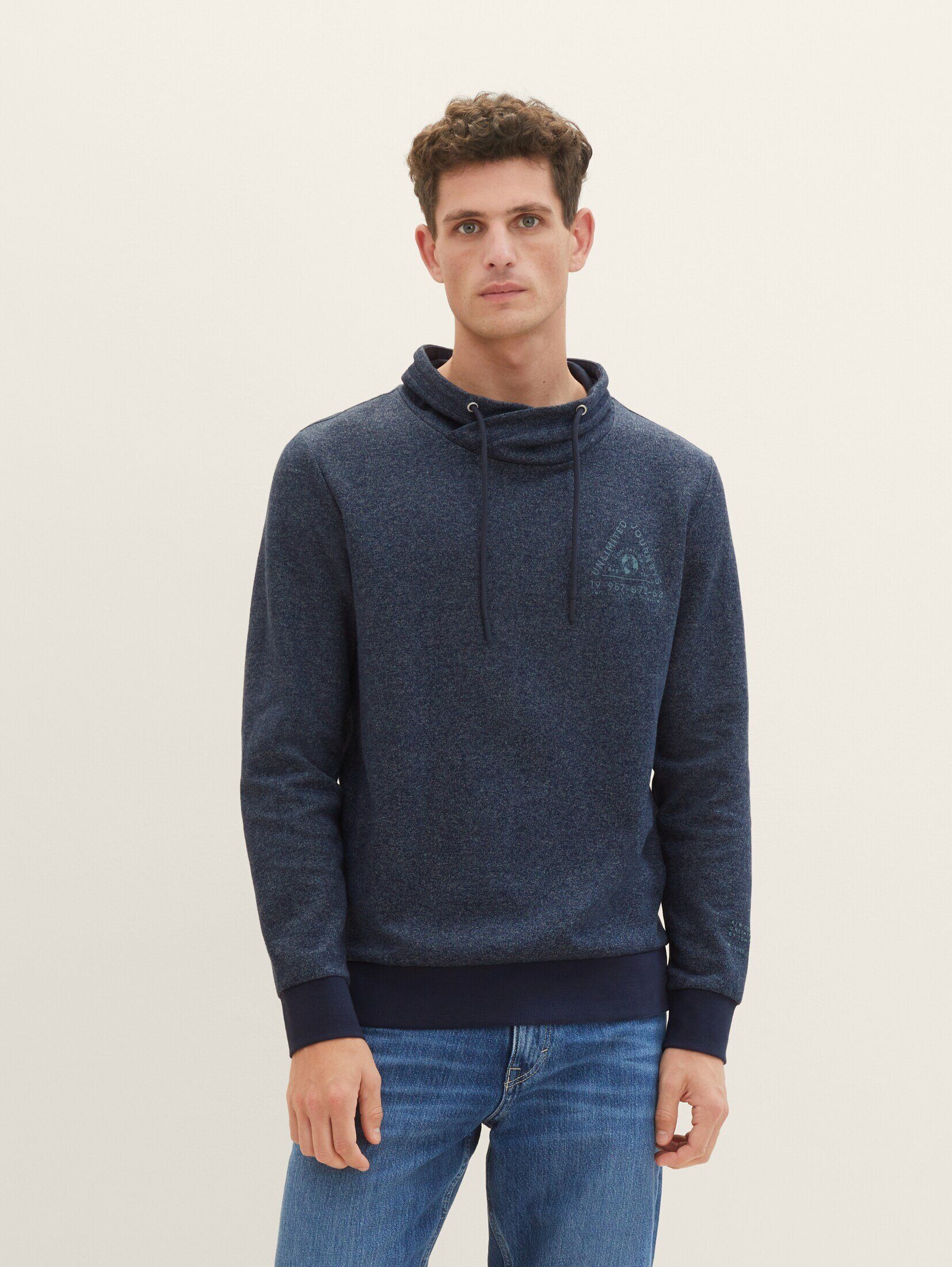 TOM TAILOR Hoodie Sweatshirt mit Snood navy beige inject stripe