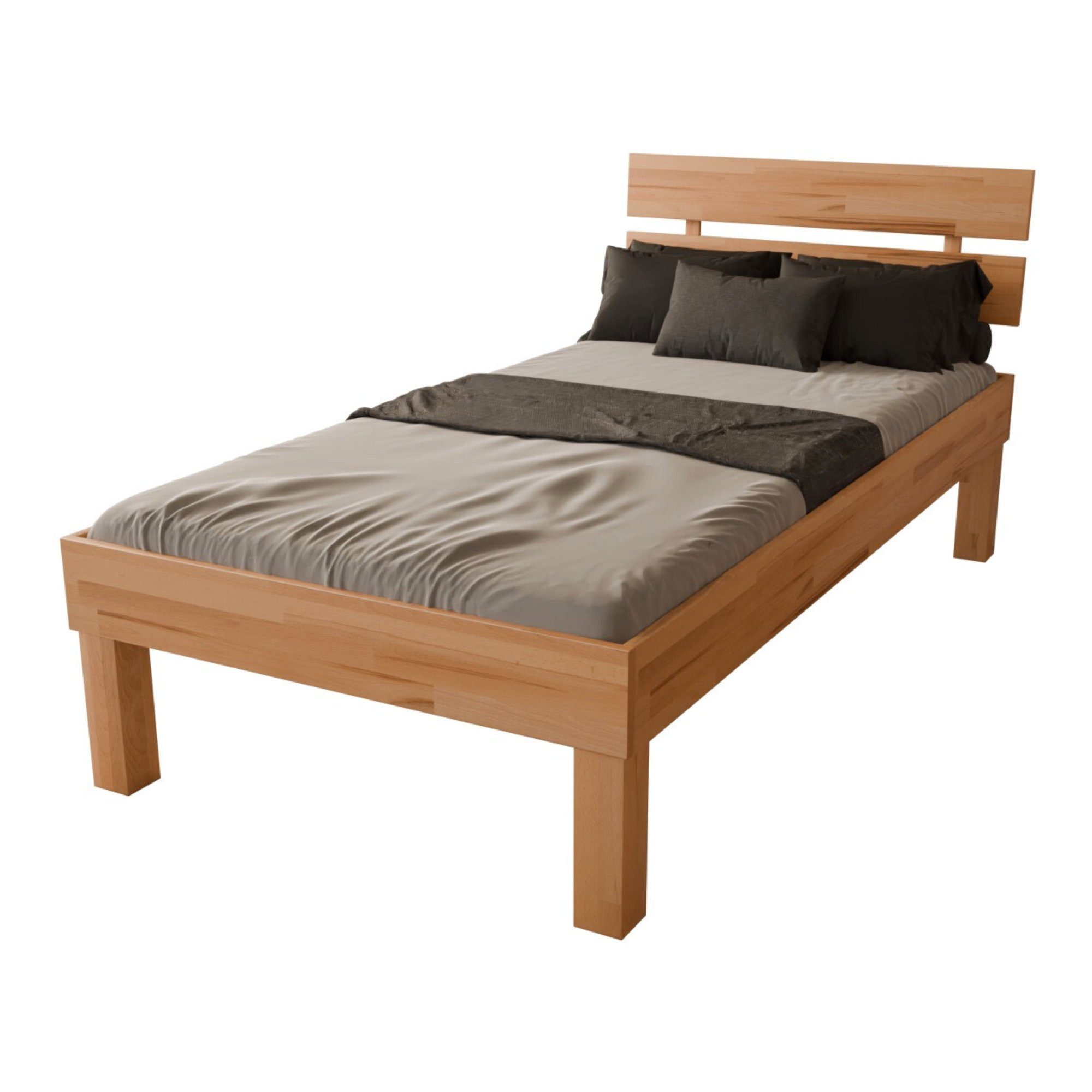 MeinMassivholz Holzbett PALMA Kernbuche, Komfortbett, Massivholz, Bettgestell, Kopfpaneel, Einzel- & Doppelbett