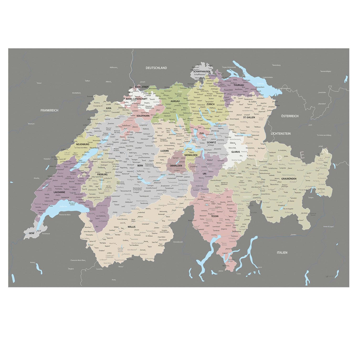 LANA KK Poster Schweizkarte, deutsche Beschriftung