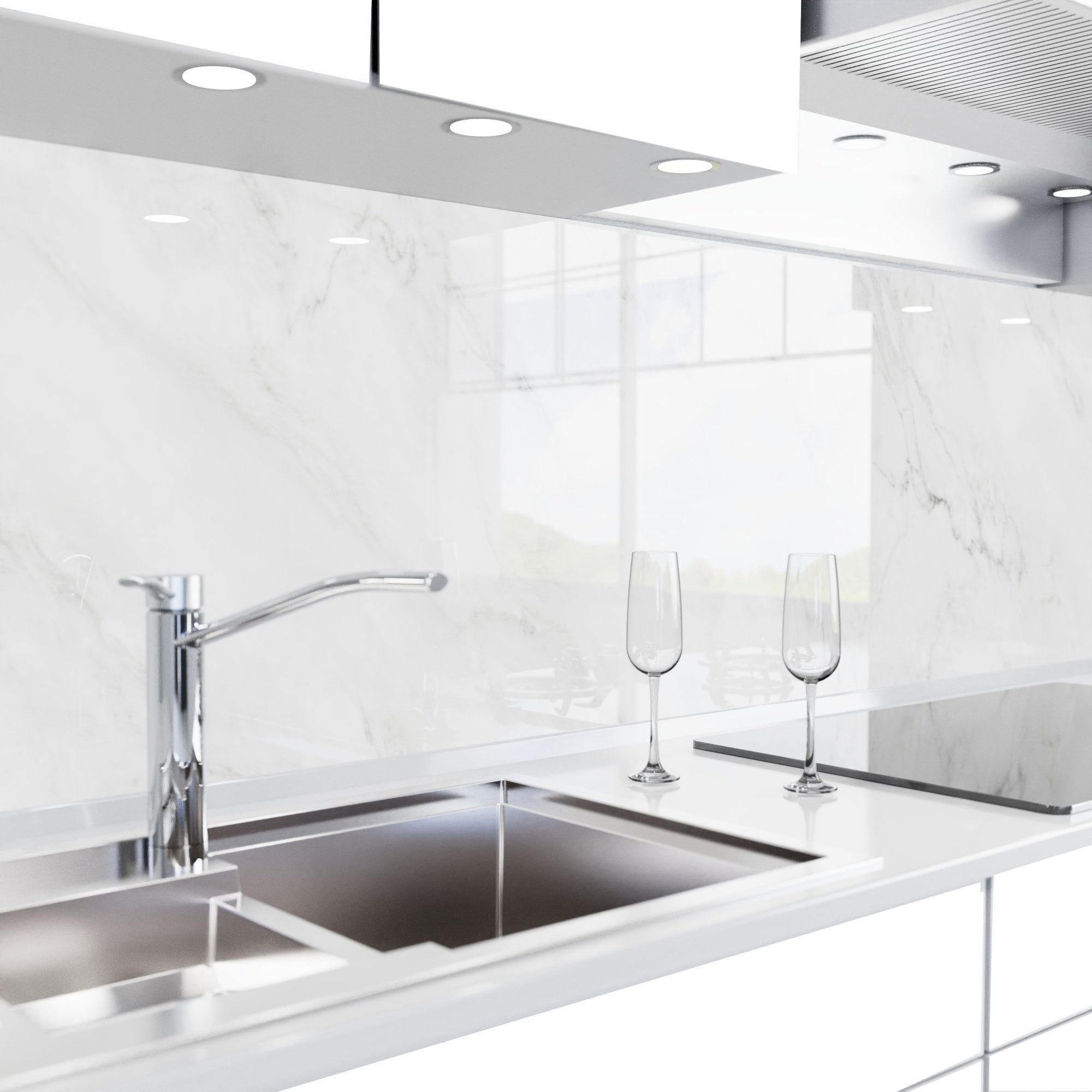 danario Küchenrückwand Folie selbstklebend, Glasoptik, Spritzschutz Küche, versteift & robust