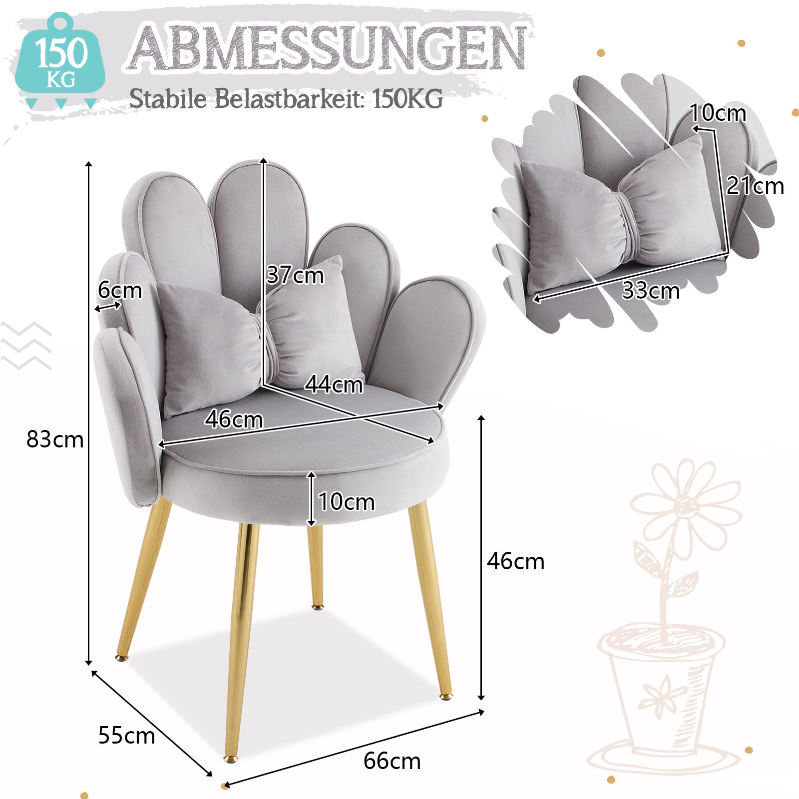 VINGLI Polsterstuhl mit Schleife Zierkissen, Schminktisch Stuhl, Monderne Esszimmerstuhl – Bild 2 von 5