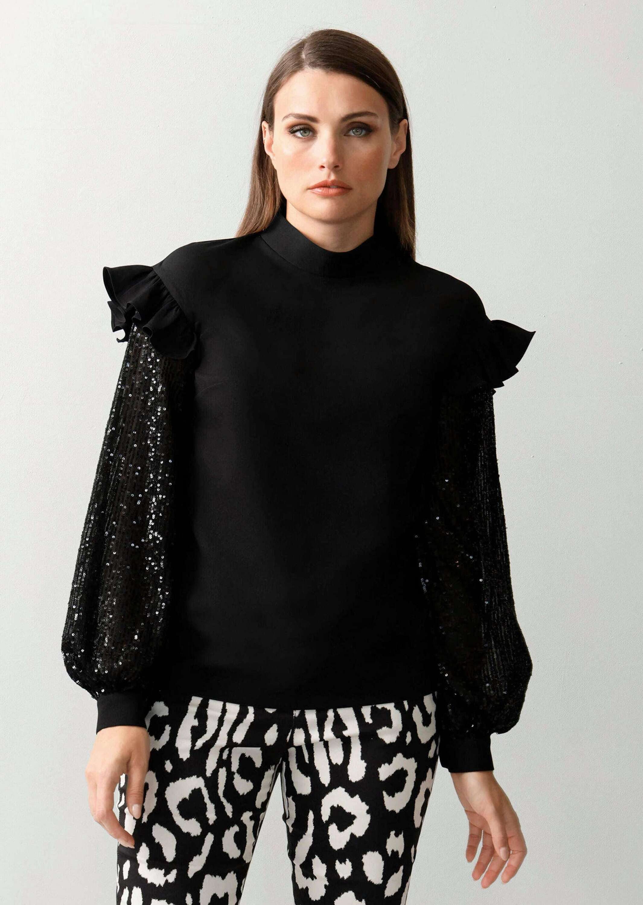 Langarmbluse Bluse in angesagtem Materialmix