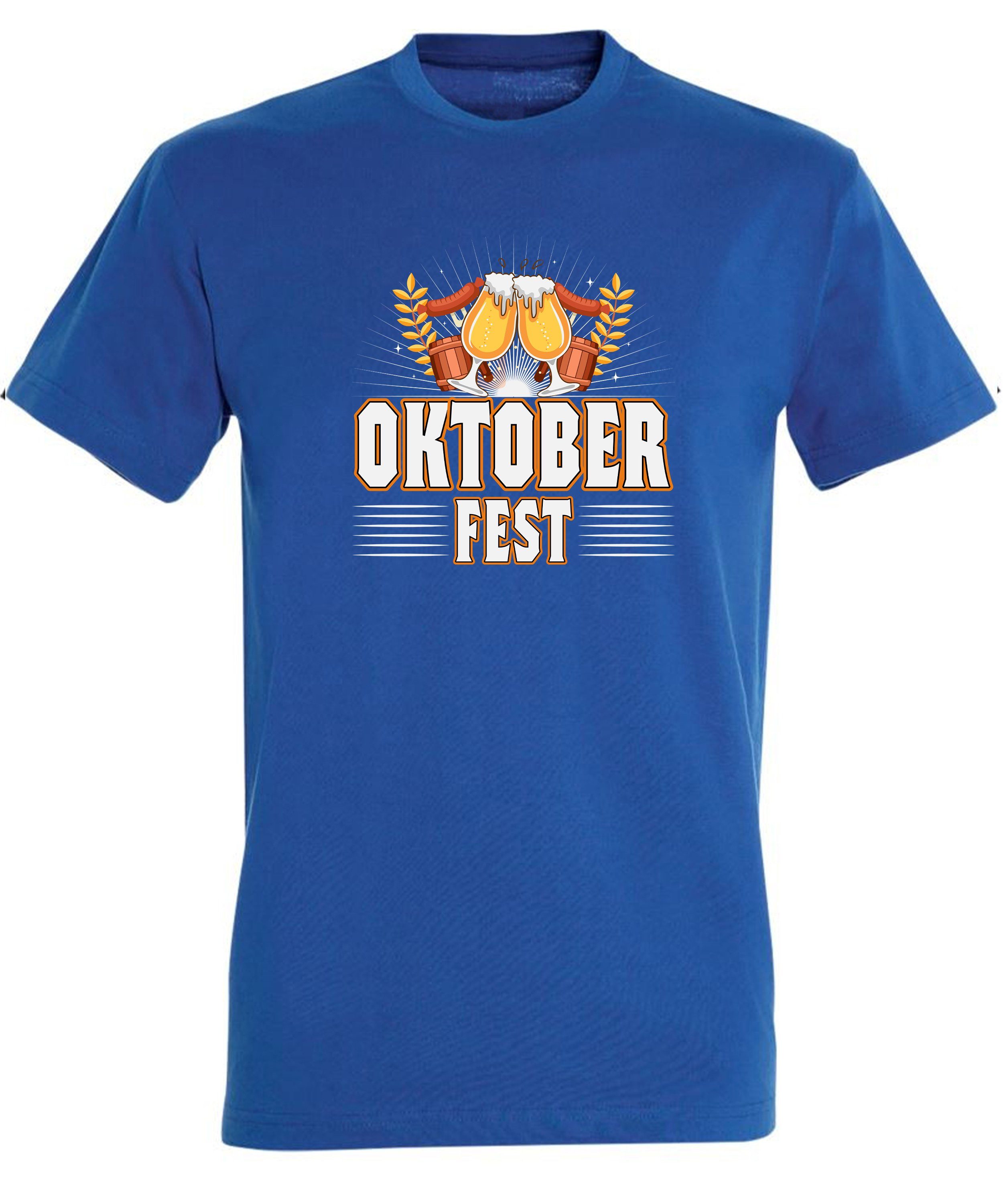 Aufdruck Shirt Party Baumwollshirt Regular Oktoberfest royal i327 Fit, MyDesign24 T-Shirt mit - T-Shirt blau Herren