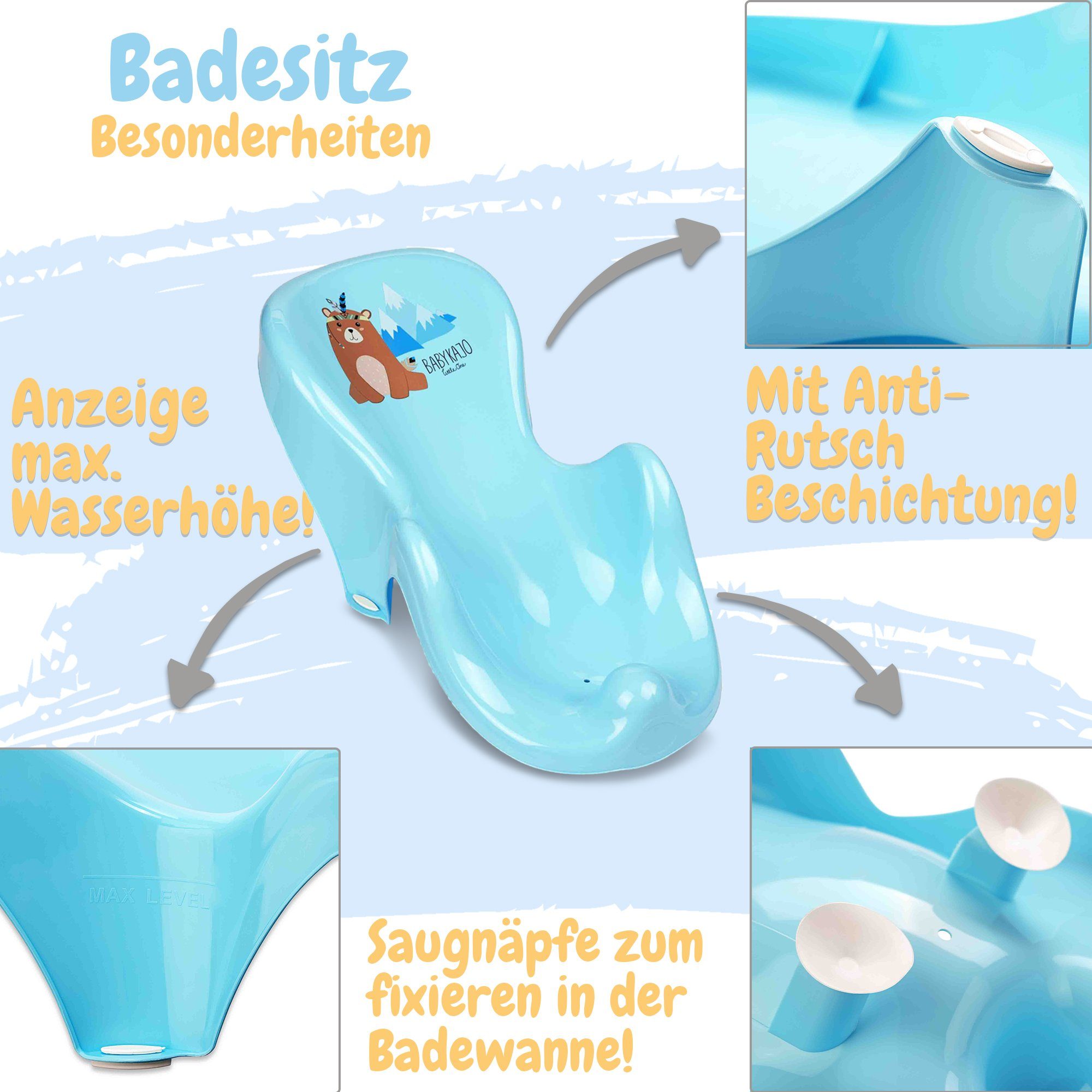 Wanneneinsatz 2-tlg), Bärchen - blau (Komplett-Set, + Wanne Rheinland geprüft Baby Babybadewanne, TÜV Babykajo