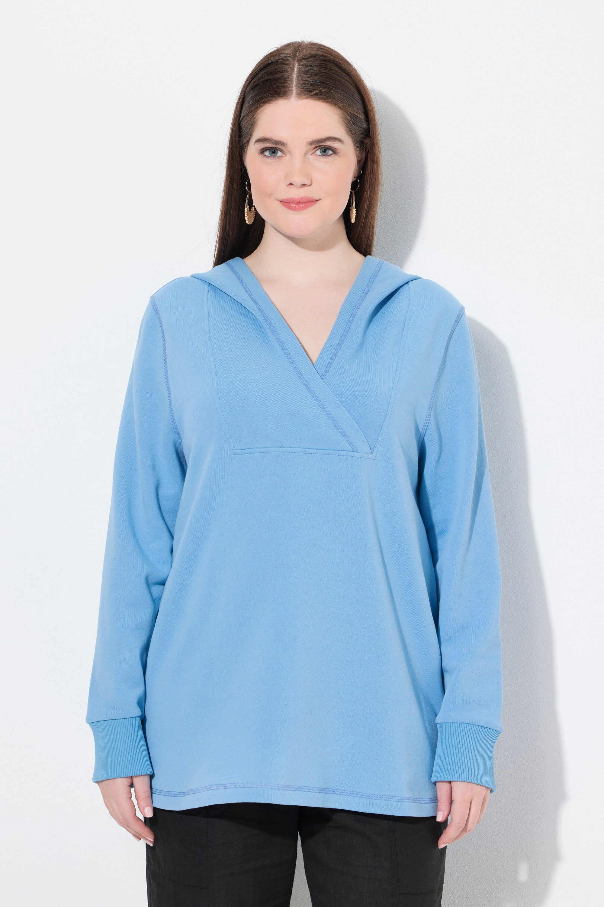 Ulla Popken Sweatshirt Hoodie Schalkragen-Einsatz Langarm günstig online kaufen