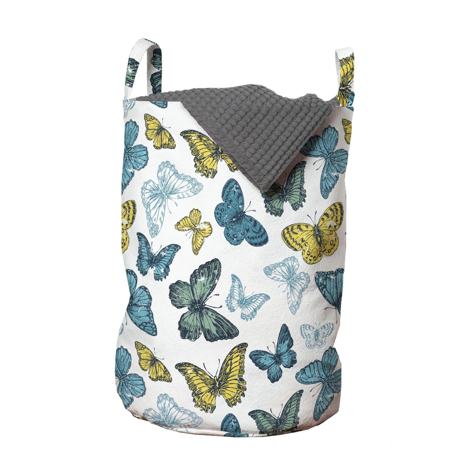 Abakuhaus Wäschesäckchen Wäschekorb mit Griffen Kordelzugverschluss für Waschsalons, Schmetterling Delicate Insect Frühling