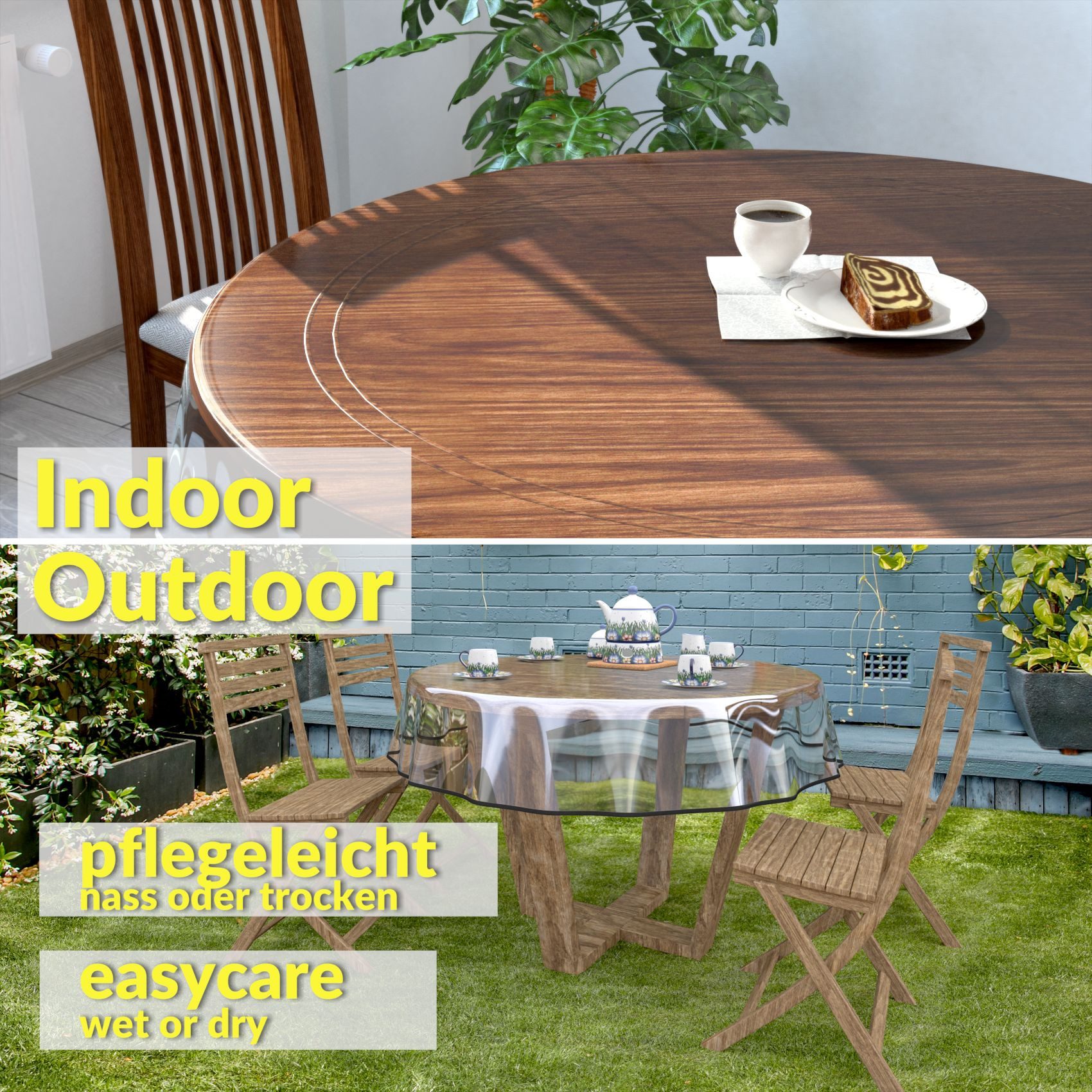 ANRO Tischdecke KLARA abwaschbar Tischfolie transparent Gartentischdecke 0,2mm (Einzelstück 1-tlg), wasserabweisend Durchsichtig Transparent Rund 100cm – Bild 5 von 5