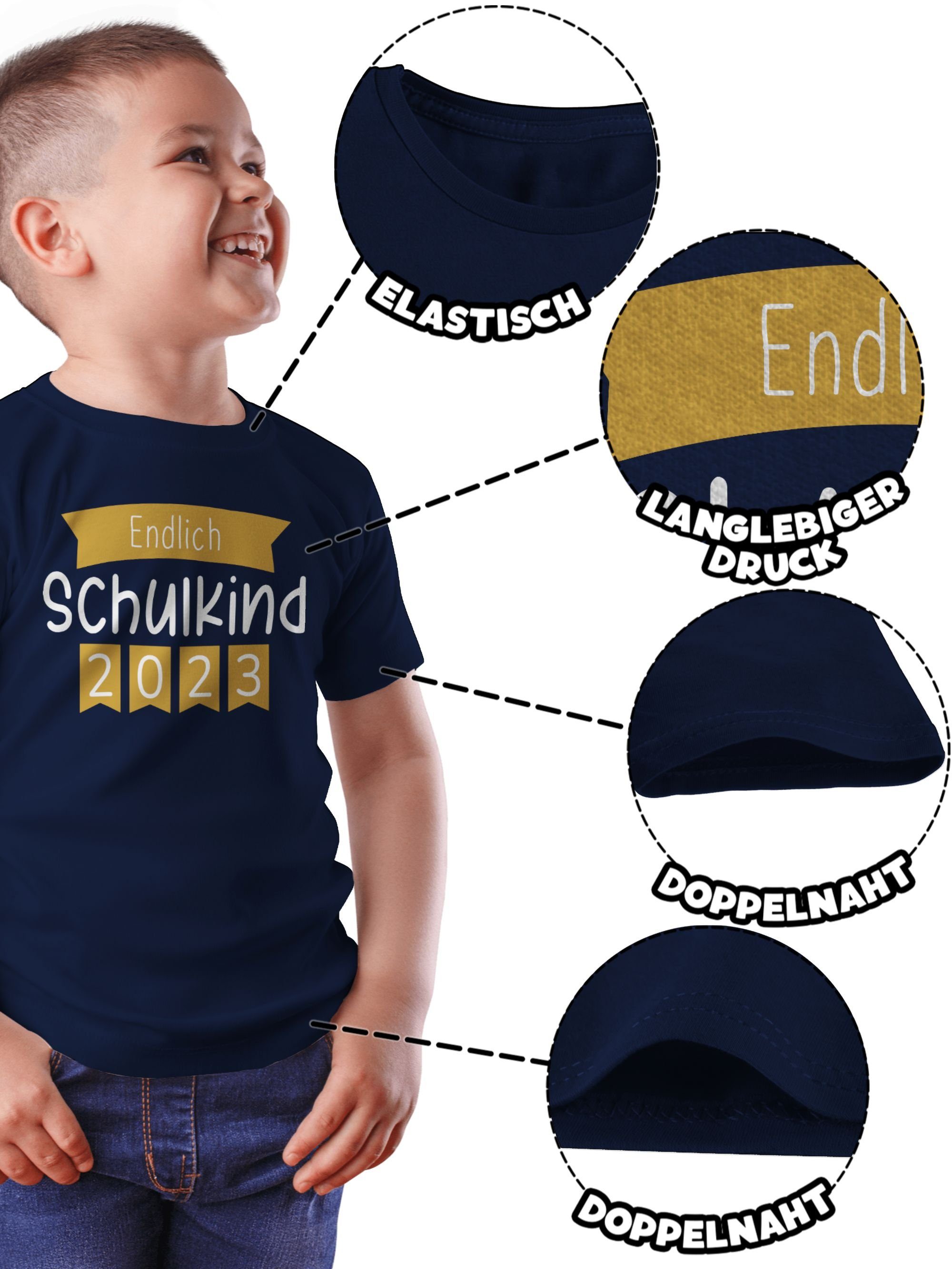 Shirtracer T-Shirt 2023 Endlich Navy 1 Einschulung Blau Schulanfang Geschenke Junge Schulkind Banner