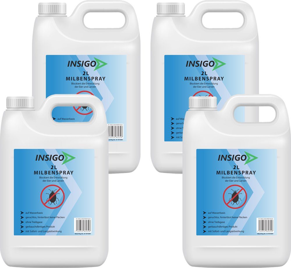 INSIGO Insektenspray Anti Milben-Spray Milben-Mittel Ungezieferspray, 8 l, auf Wasserbasis, geruchsarm, brennt / ätzt nicht, mit Langzeitwirkung | Insektizide