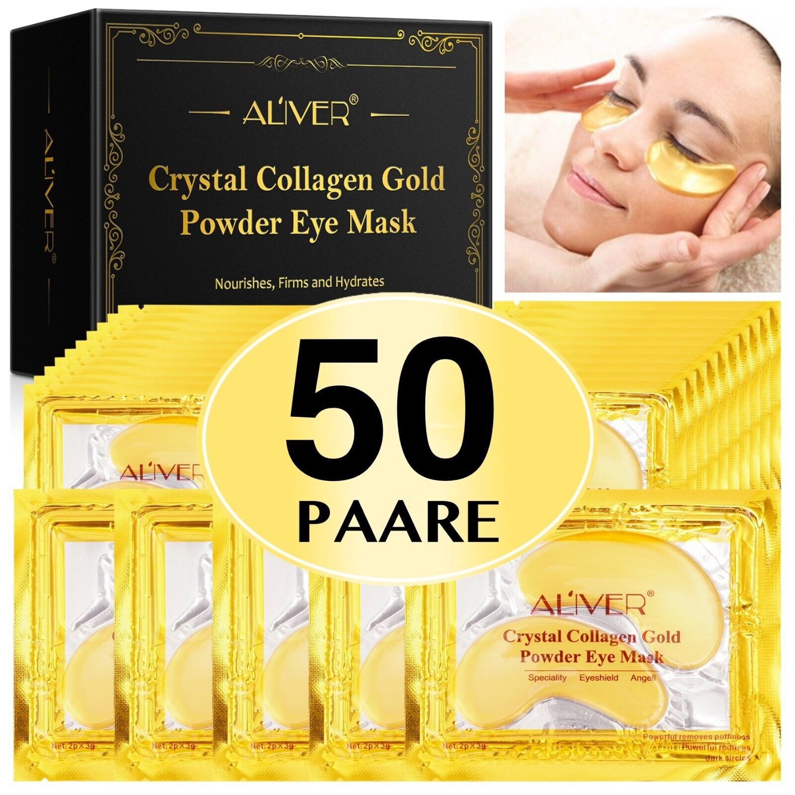 ALIVER Augenpads Crystal Collagen Gold Eye Mask Anti Aging Aliver, 50-tlg., Augenpads