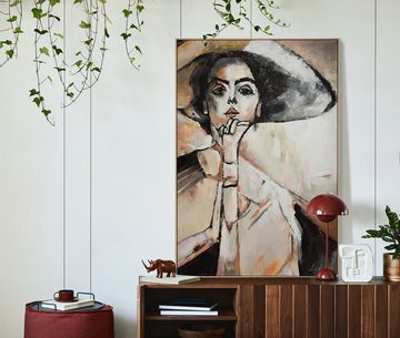 YS-Art Gemälde Elisabeth, Leinwandbild Abstrakte Frau mit Hut mit Rahmen
