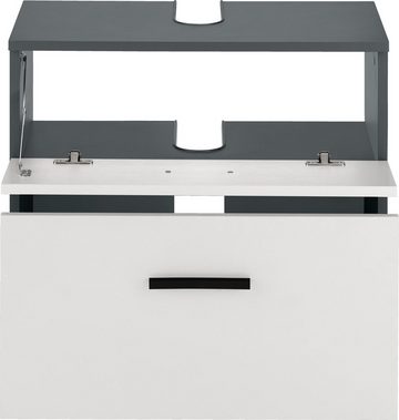 INOSIGN Waschbeckenunterschrank Skara mit Klappe und Schubkasten, schwarze Griffe, Breite 60 cm, Höhe 55 cm