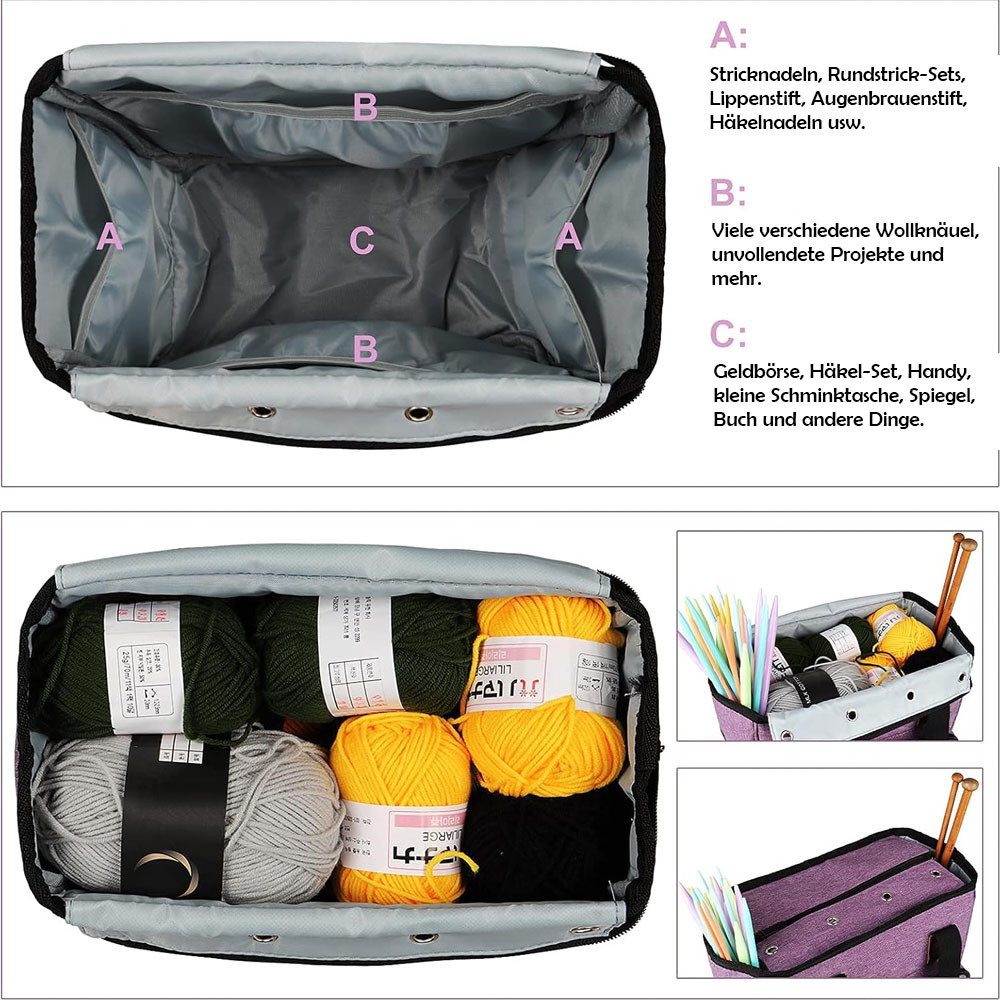 TUWENA Aufbewahrungsbox Häkeltasche für Garn, Leichte Stricknadeln, Wollaufbewahrungstasche, Tragbare Garntasche für Stricknadeln, Häkelnadeln, Wolle und Zubehö – Bild 5 von 5