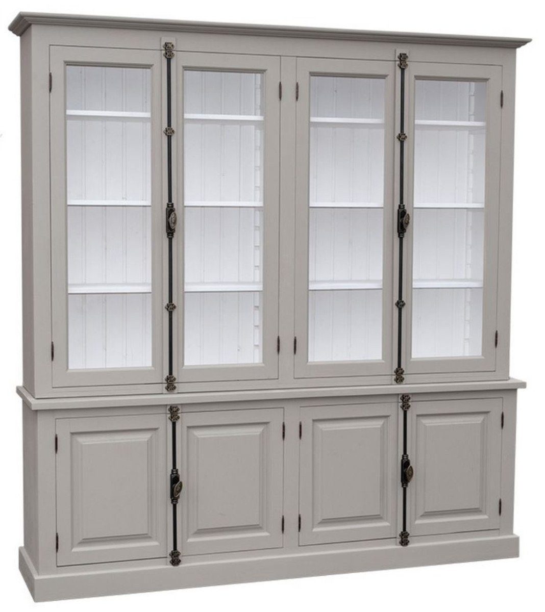 Grau Wohnzimmerschrank - cm 228 8 Wohnzimmer Padrino 50 223 H. Landhausstil Türen Casa Vitrinenschrank mit Vitrine x / x Weiß