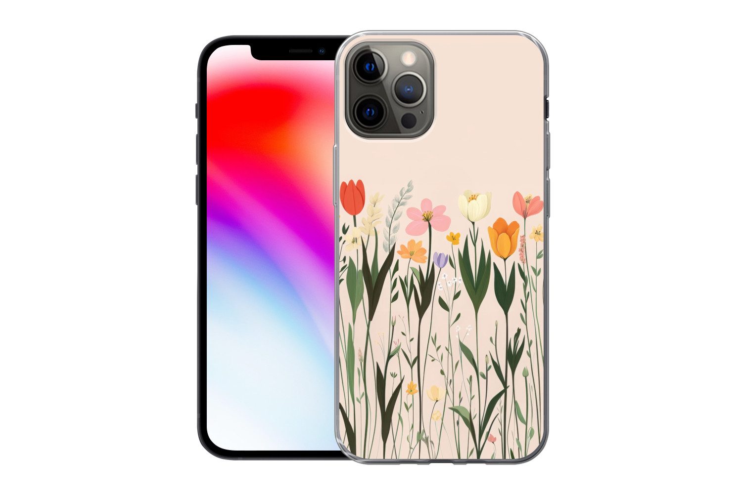 MuchoWow Handyhülle für Apple iPhone 13 Pro Pastelltöne - Blumen - Illustration, Smartphone-Bumper, Print, Handy Schutzhülle Dünn