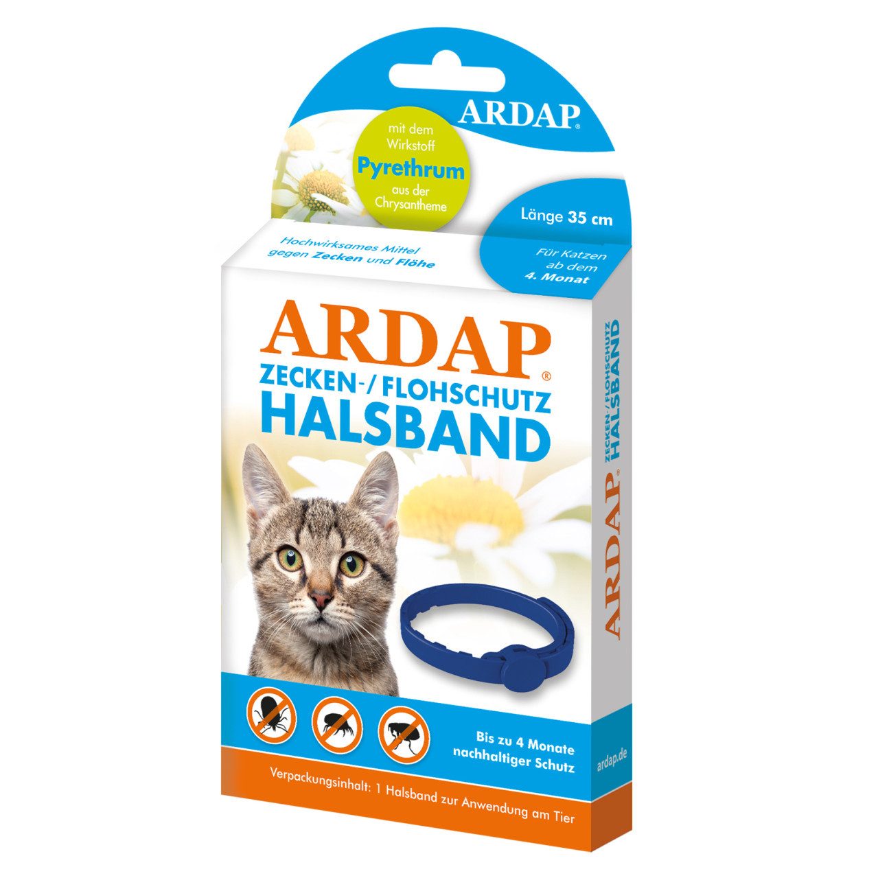 Ardap Katzen-Halsband ARDAP Zecken- und Flohhalsband für Katzen 35 cm, Stoff