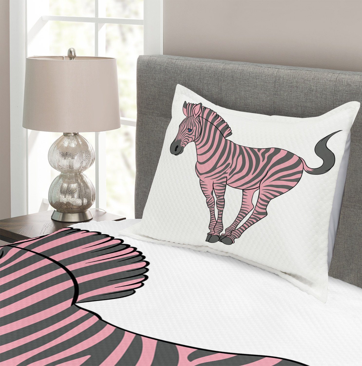 Tagesdecke Set Kissenbezügen Baby-Tiertier rosa Abakuhaus, Waschbar, mit Zebra