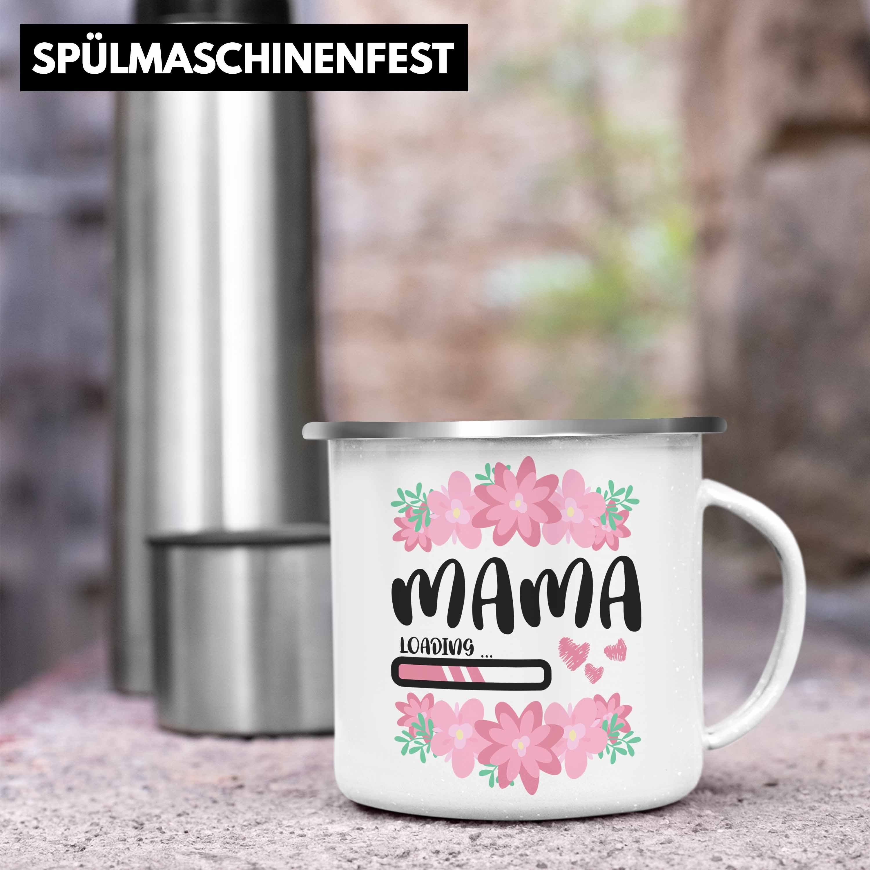 Schwangerschaft Tasse Geschenk Thermotasse Loading Emaille Baby Trendation - KaffeeEmaille Tasse Mama Rosa Trendation Schwangerschaftsankündigung Silber