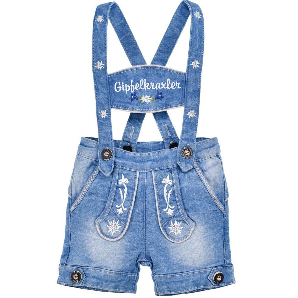 BONDI Trachtenlederhose BONDI Baby Jungen Jeans Latzshort 'Gipfelkraxler'