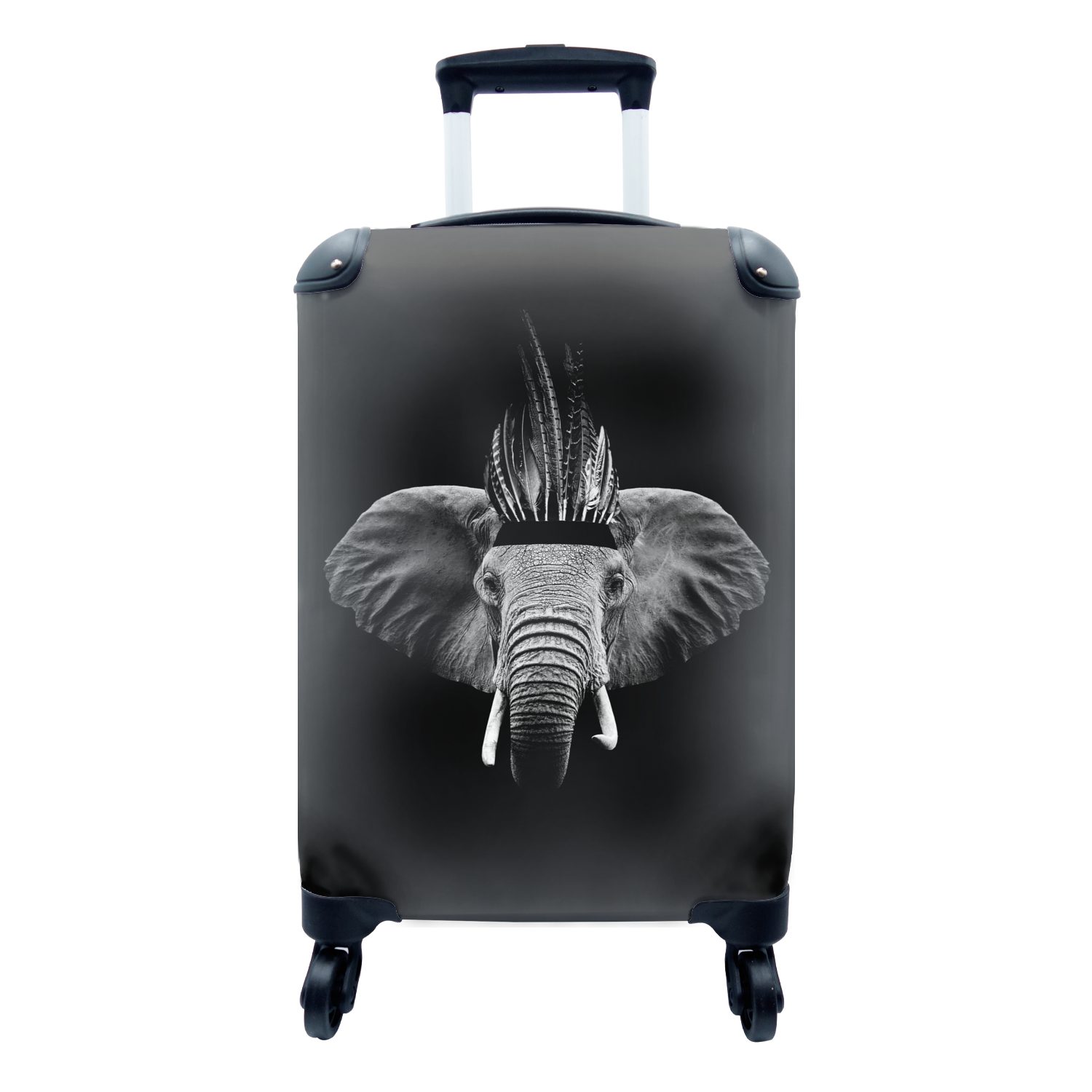 MuchoWow Handgepäckkoffer Elefant mit indischem Rollen, Trolley, Handgepäck mit - schwarz und, vor Reisekoffer Ferien, 4 Käfig schwarzem Reisetasche Hintergrund rollen, für