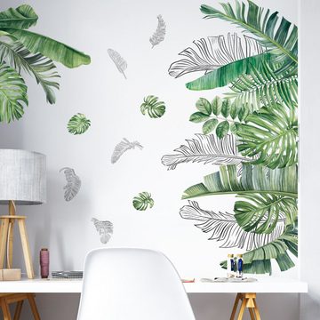 HIBNOPN 3D-Wandtattoo Wandtattoo Blätter Tropisch Blumen Grüne Palmenblätter Wanddeko (1 St)