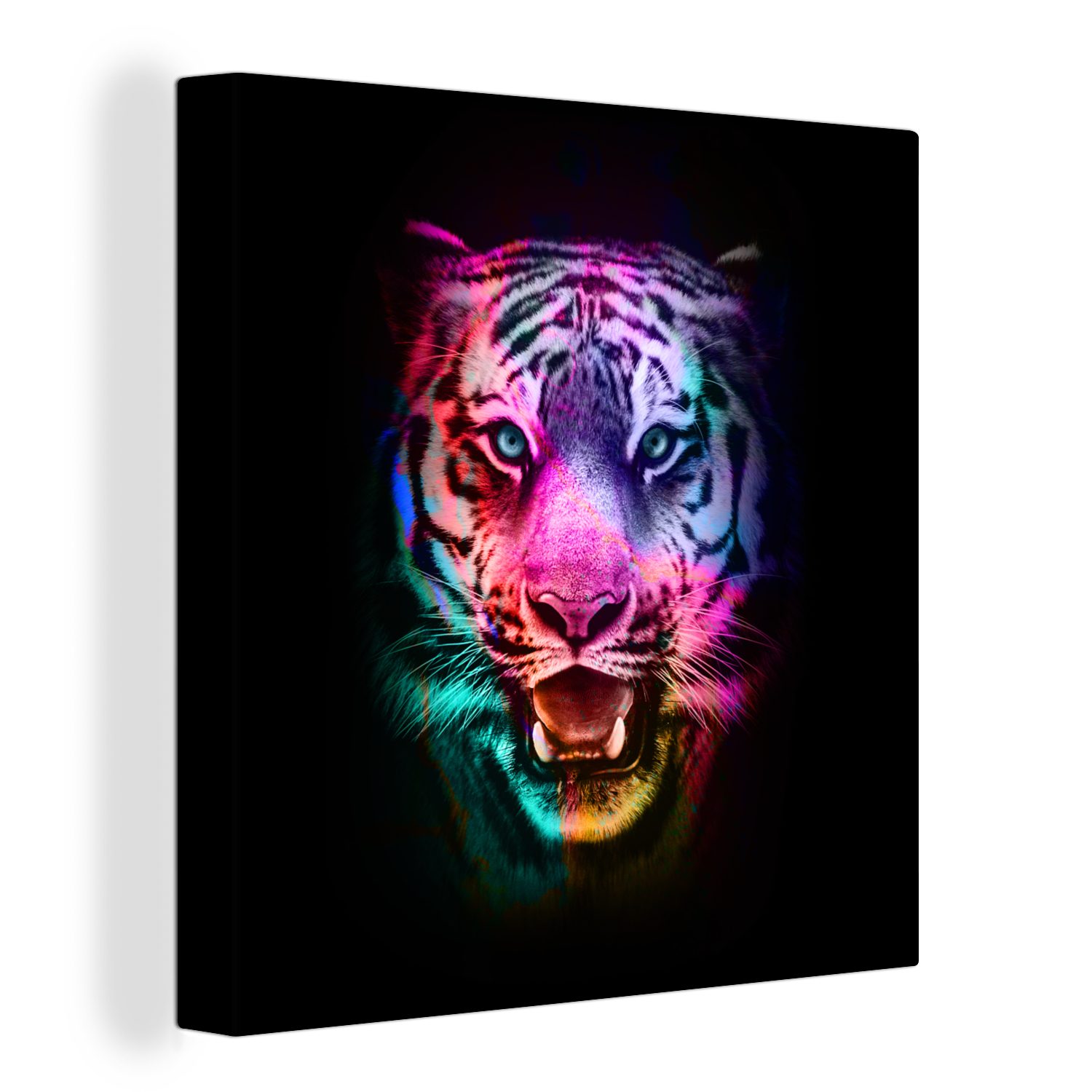 OneMillionCanvasses® Leinwandbild Tiger - Farbe - Tiere, (1 St), Leinwand Bilder für Wohnzimmer Schlafzimmer
