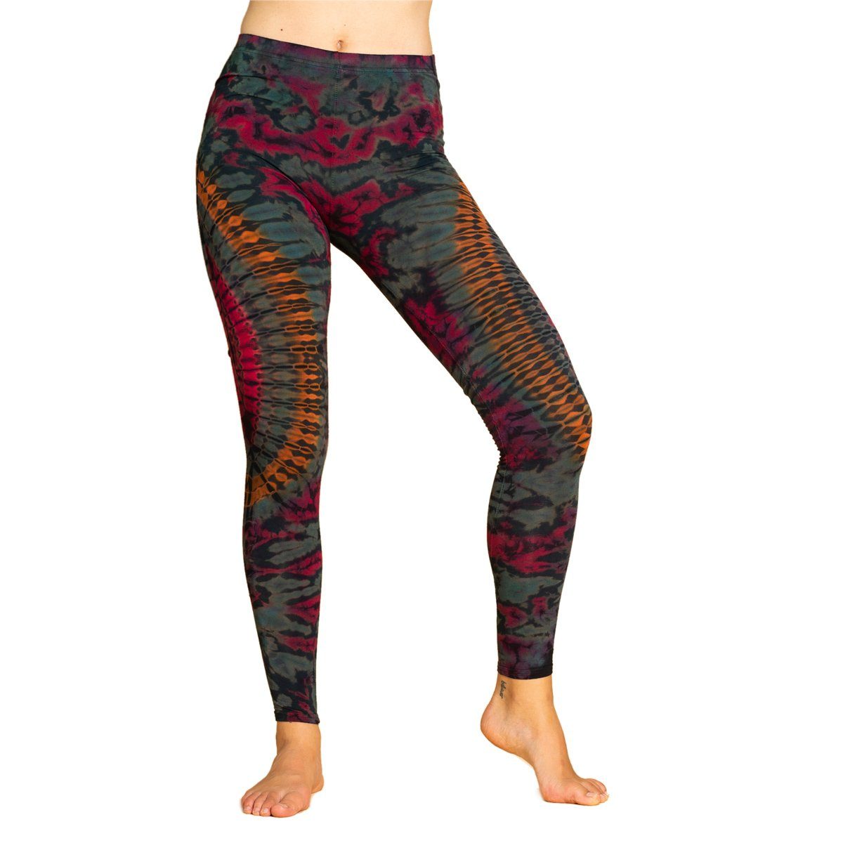 PANASIAM Leggings Unikat Batik Leggings 'Dschungel' aus natürlicher Viskose Tiedye Batik alternative lange Hippie Leggings Yogaleggings Sportleggings TD18 redgrey